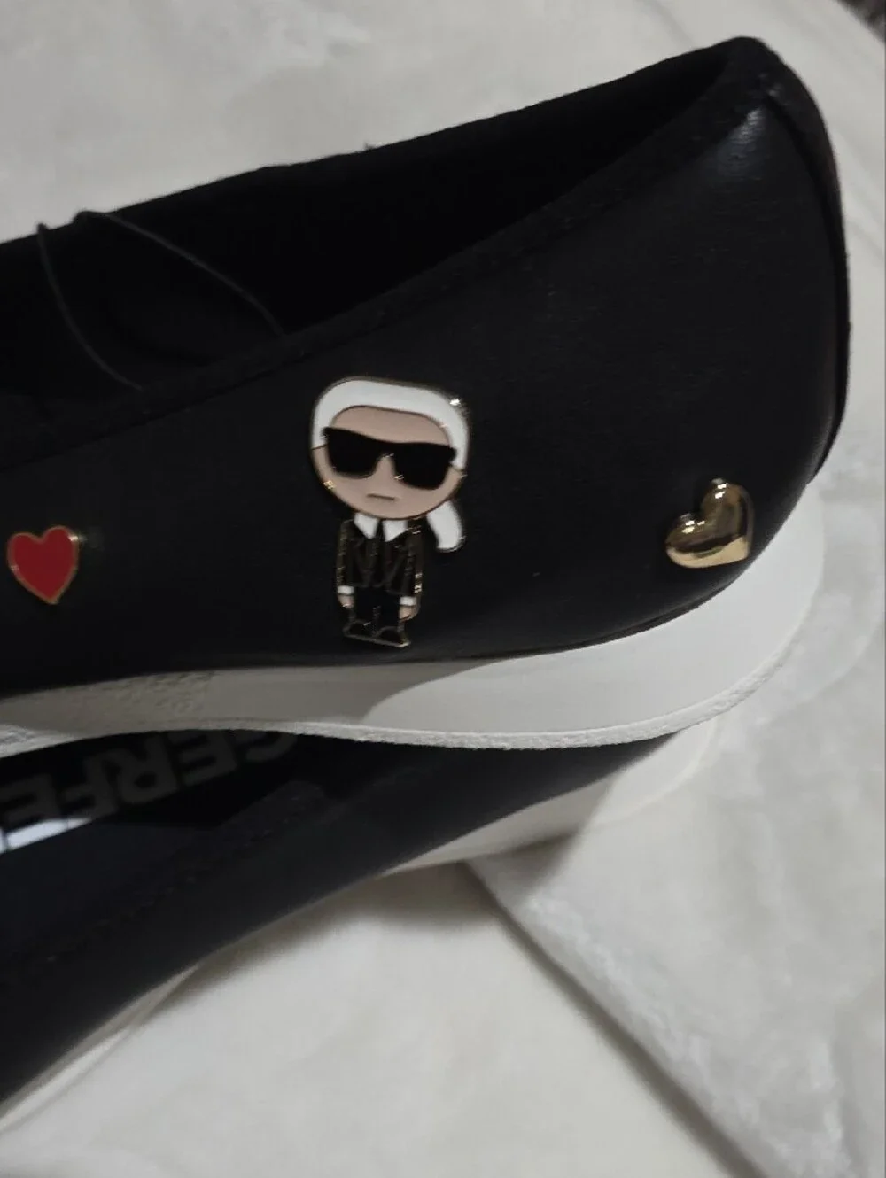 Karl Lagerfeld Black Ballet Flats with White Sole and Cat Charms